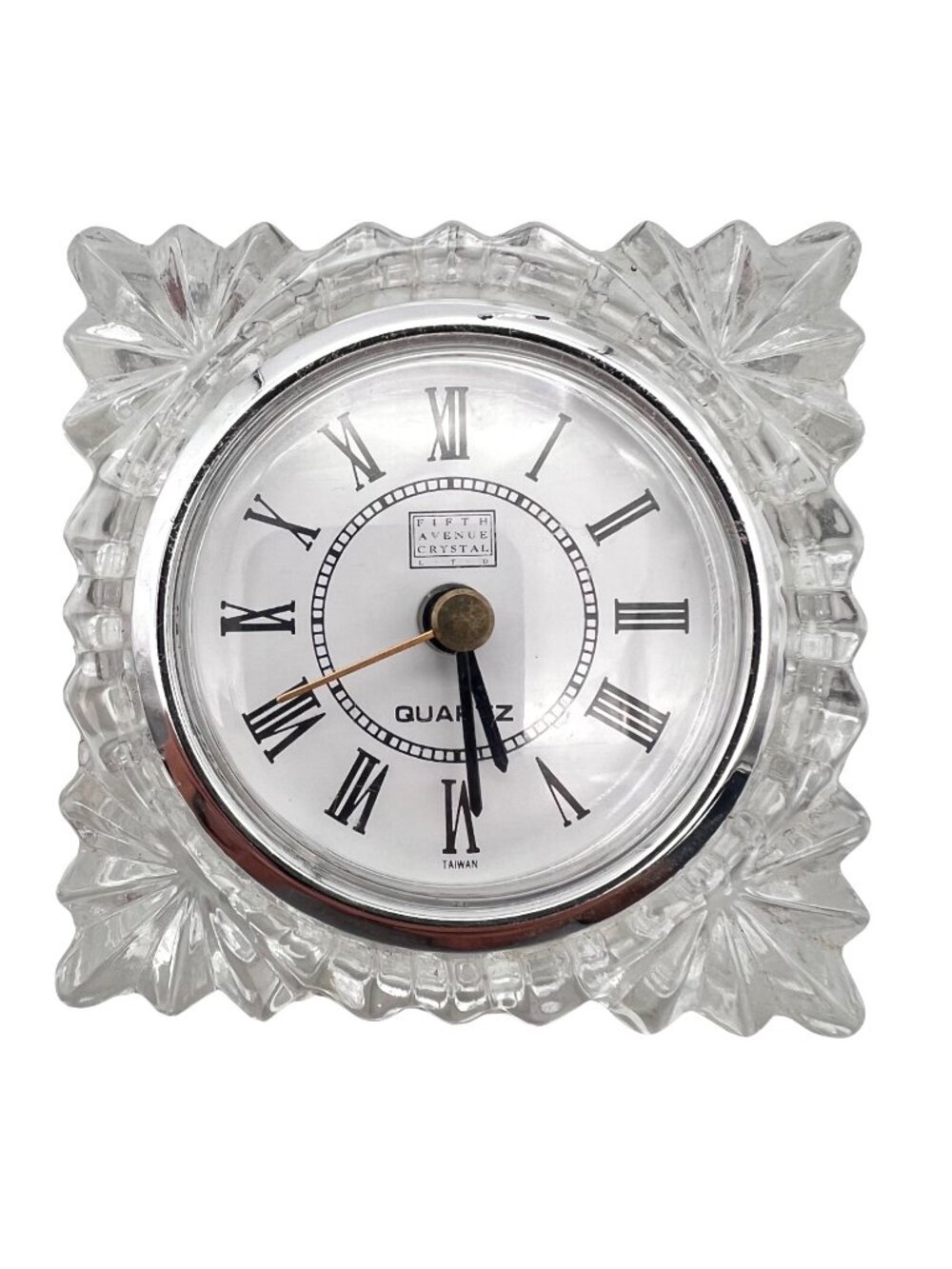Fifth Avenue Lead Crystal Quartz Clock Roman Numerals Works Perfect New Battery